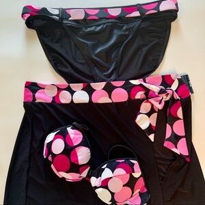 Body ID Bikini Swimsuit & New Cover Up Skirt Black Hot Pink